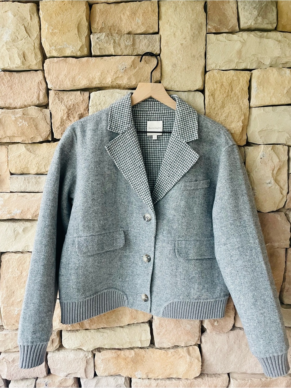 Favorite Daughter City Herringbone Wool Blend Bomber Jacket